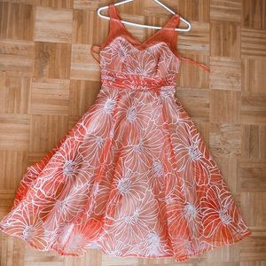 Orange embroidered midi dress, Anthropologie